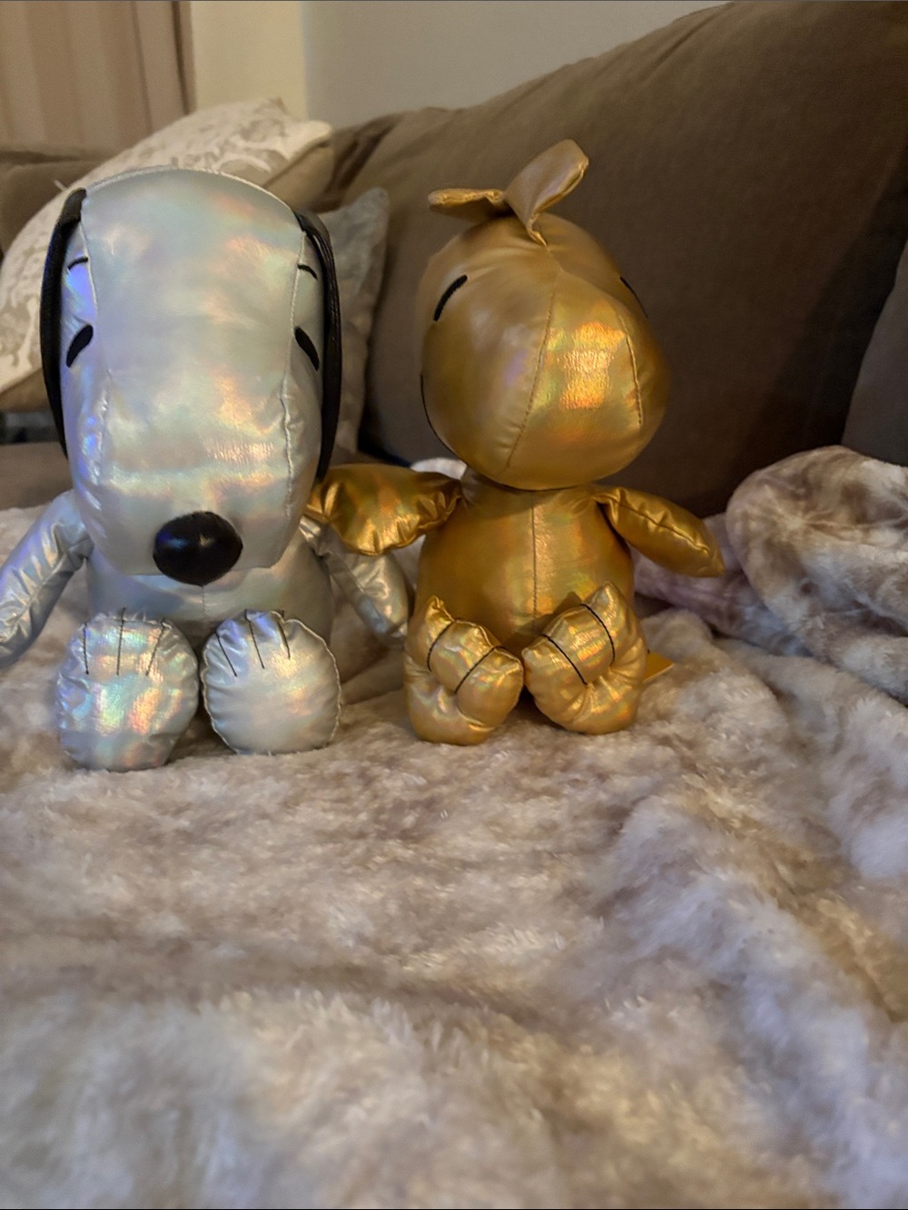 NEW Peanuts 75th Anniversary Snoopy & Woodstock Plush‎ Set Gold Silver Metallic